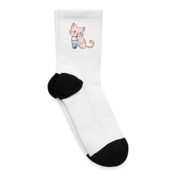 Cute Kawaii Cat with Bubble Tea  - Tennis Socks - white - Right