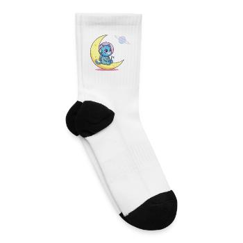 Cosmic Kitty on Moon Crescent - Tennis Socks - white - Right