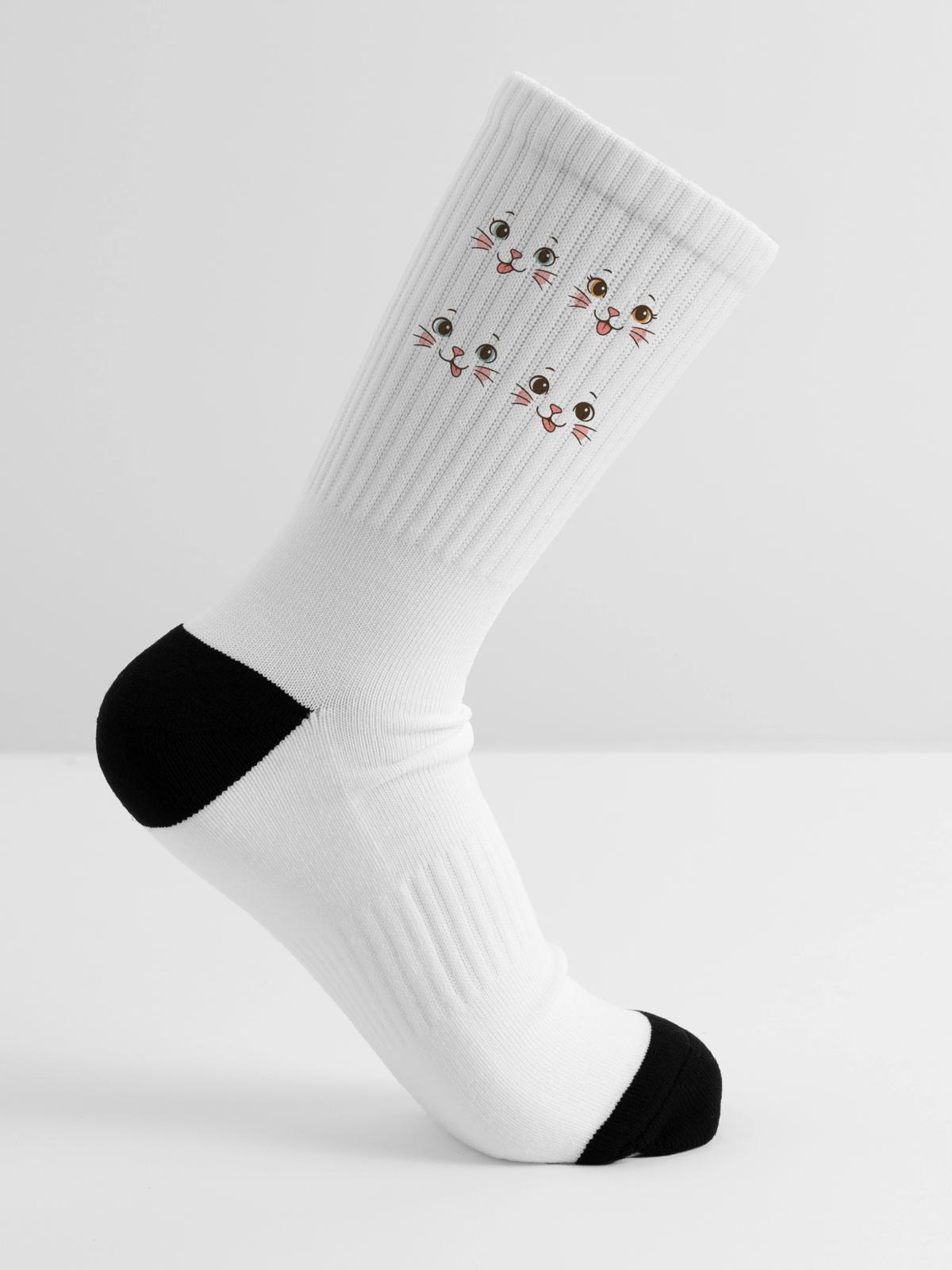 Four Playful Cat Faces - Tennis Socks - white - Right