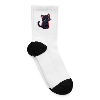 Neon Glitch Pixel Black Cat Art - Tennis Socks - white - Right