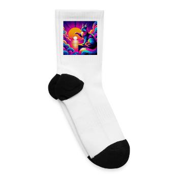 Neon Sunset Cat on Prism Peak - Tennis Socks - white - Right