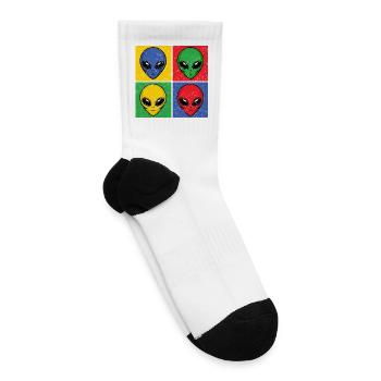 Aliens Pop-Art Popart Vintage Alien Heads Faces - Tennis Socks - white - Right