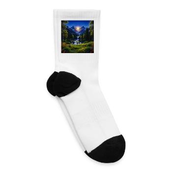 Majestic Mountain Sunrise Landscape - Tennis Socks - white - Right