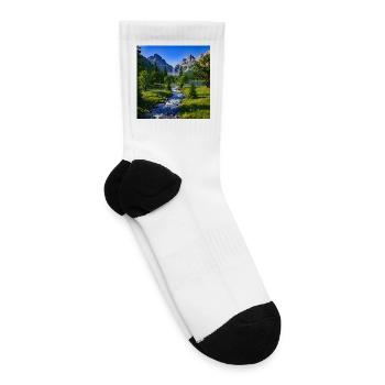 Majestic Mountain Waterfall River Nature Landscape - Tennis Socks - white - Right