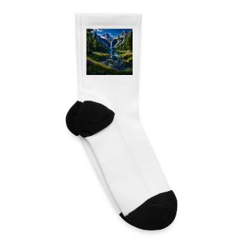 Waterfall Paradise Mountain Lake Wildflowers - Tennis Socks - white - Right