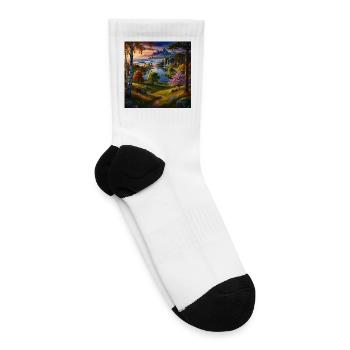 Scenic Mountain Waterfall & Ocean Paradise Nature  - Tennis Socks - white - Right