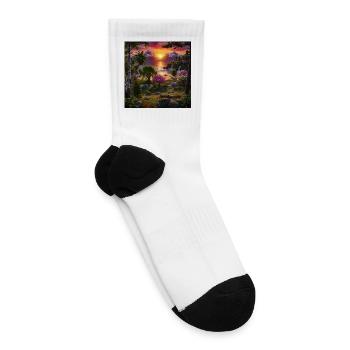 Vibrant Paradise Mountain Sunrise Nature Landscape - Tennis Socks - white - Right
