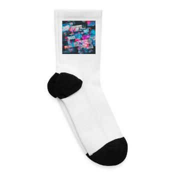 Cyberpunk Chaos Abstract | Neon Glitch Digital Art - Tennis Socks - white - Right