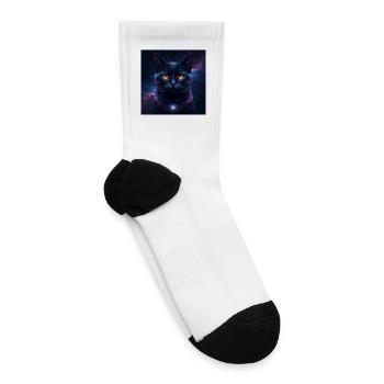 Galaxy Cat Kitten Face Nebula Eyes Space Kitty Art - Tennis Socks - white - Right