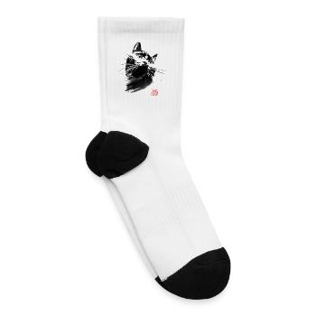 Ink Cat Brushstroke Portrait - Tennis Socks - white - Right