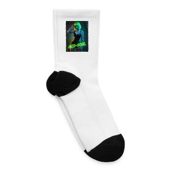 Neon Core Cyberpunk Tee: Electric Green Glow - Tennis Socks - white - Right