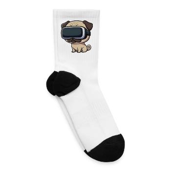 Cute pug cartoon dog gamer friend - Tennis Socks - white - Right