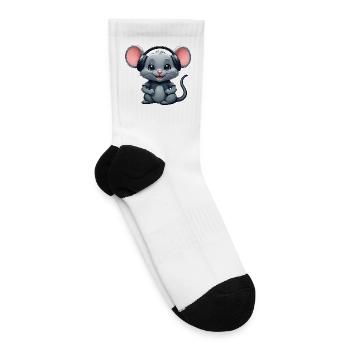 Cute DJ Mouse with Headphones - Gamer & Music Love - Tennis Socks - white - Right