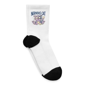 Nervous Cat Funny Anxious Kitty Cartoon Tee Art - Tennis Socks - white - Right