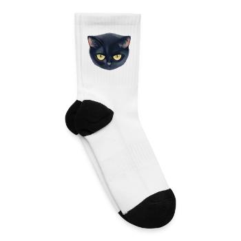 Midnight Cat Portrait - Tennis Socks - white - Right