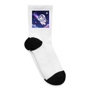 Cosmic Cat Astronaut Floating Through Neon Galaxy  - Tennis Socks - white - Right