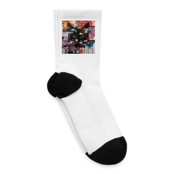 Adversarial Glitch Cat Abstract Art Cyberpunk - Tennis Socks - white - Right