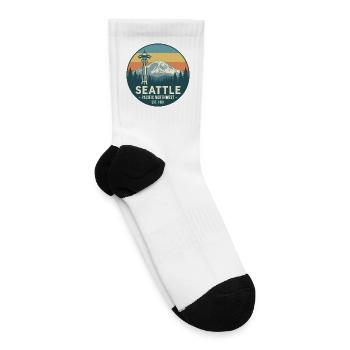 Seattle Pacific Northwest Retro Vintage Skyline - Tennis Socks - white - Right