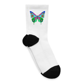 Colorful Floral Butterfly Mandala - Tennis Socks - white - Right