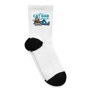 Cat Dad Relaxing with Cat - Tennis Socks - white - Right