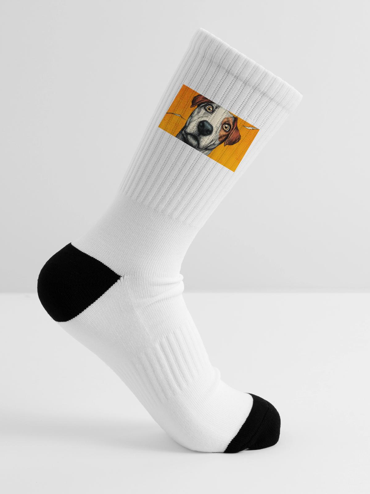 Surprised Pup Pop Portrait - Tennis Socks - white - Right
