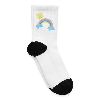 Sunny Rainbow Arc with Cute Cloud Pals - Tennis Socks - white - Right