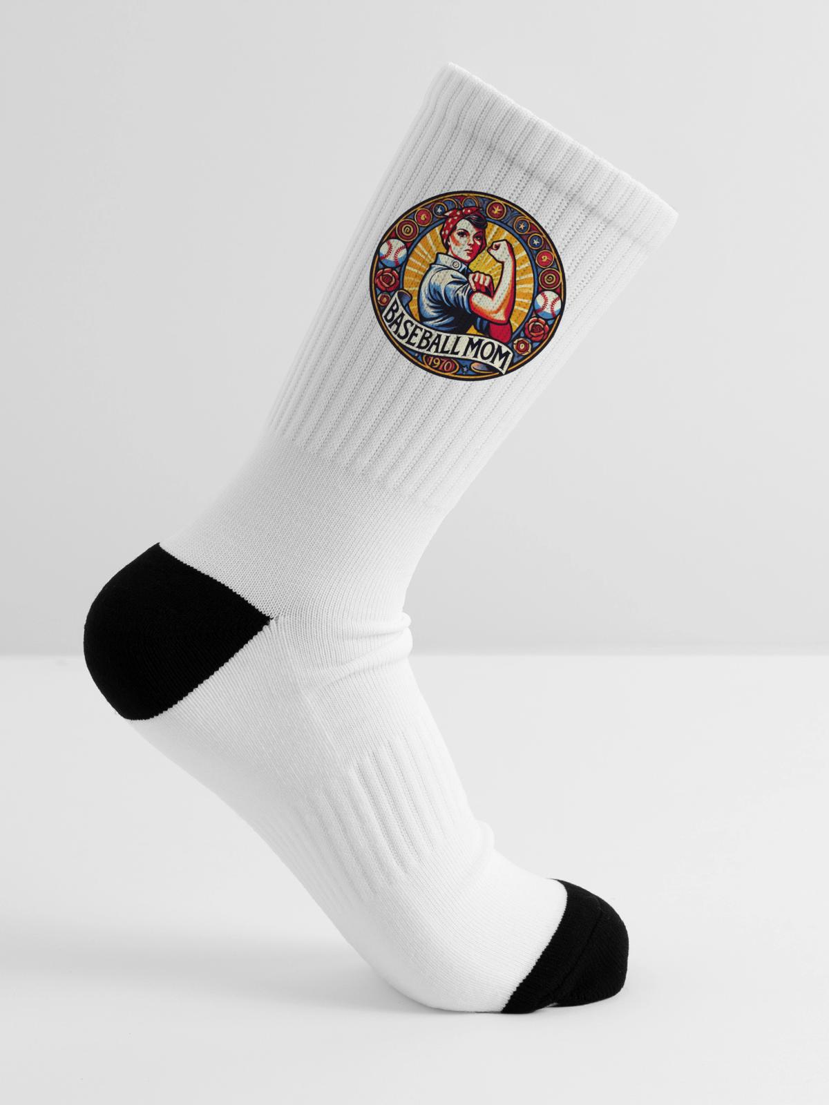 Baseball Mom 1970s Emblem - Tennis Socks - white - Right