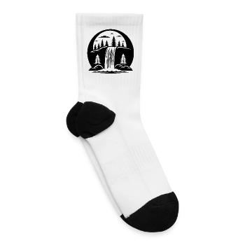 T-shirt_Black_and_white_forest_waterfall_scene - Tennis Socks - white - Right