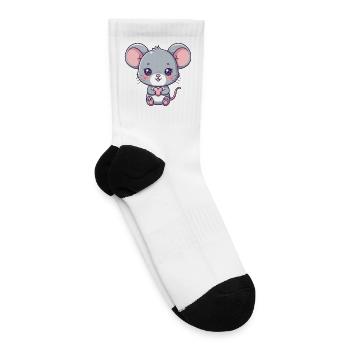 Cute Kawaii Mouse Holding Heart - Adorable Cartoon - Tennis Socks - white - Right