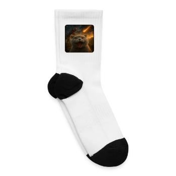 Cat Selfie with T-Rex Dinosaur Funny Cat Meme - Tennis Socks - white - Right