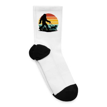 Bigfoot Walking Dog Retro Sunset Sasquatch - Tennis Socks - white - Right