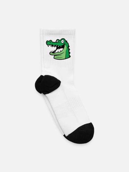 Playful Green Alligator Cartoon Head - Tennis Socks - white