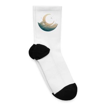 Moonlit Crescent Ocean Waves - Tennis Socks - white - Right