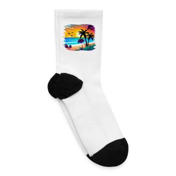 Summer Sunset Beach Watercolor - Tennis Socks - white - Right