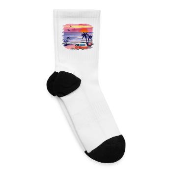 Summer Sunset Beach Watercolor - Tennis Socks - white - Right
