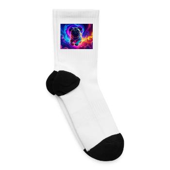 Colorful Pug Surrounded by Neon Swirls - Tennis Socks - white - Right