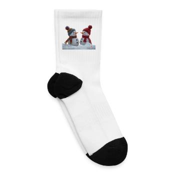 Winter Snow Duo: Cozy Knit Snowmen - Tennis Socks - white - Right