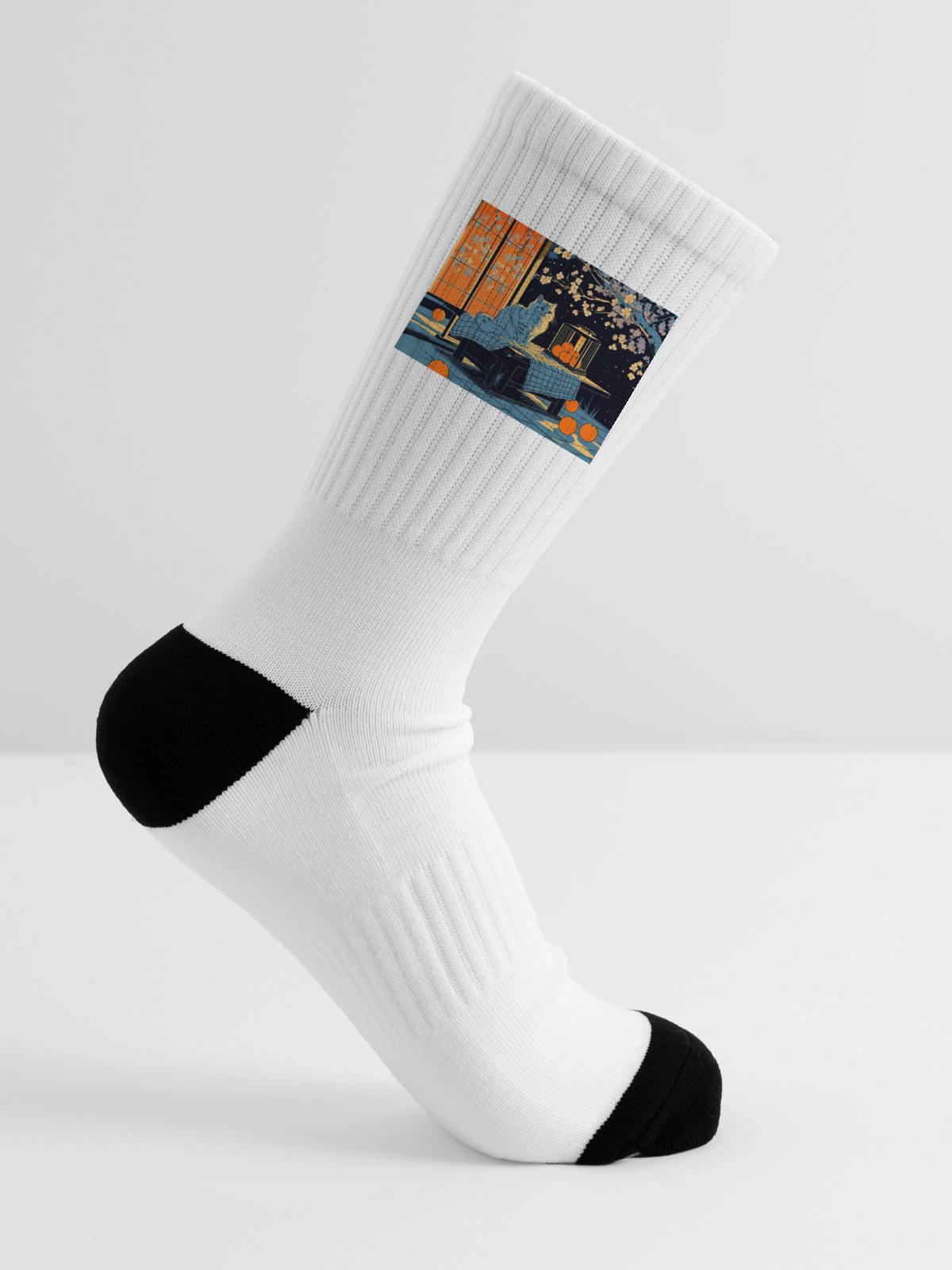 Blue Cat Lantern Night Garden - Tennis Socks - white - Right