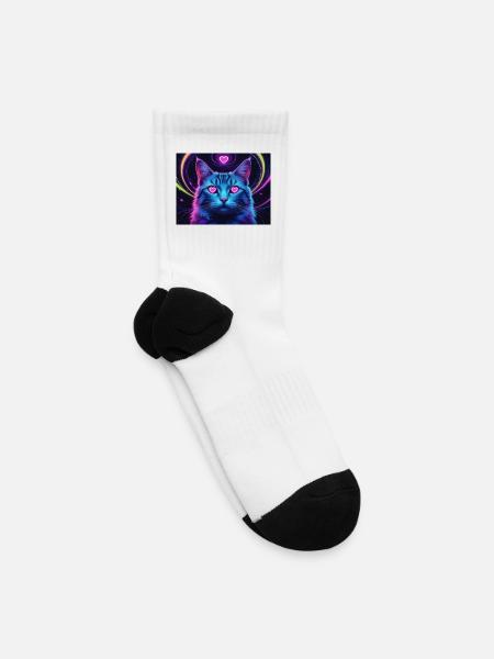 Neon Heart Eyes Cat in Cosmos - Tennis Socks - white