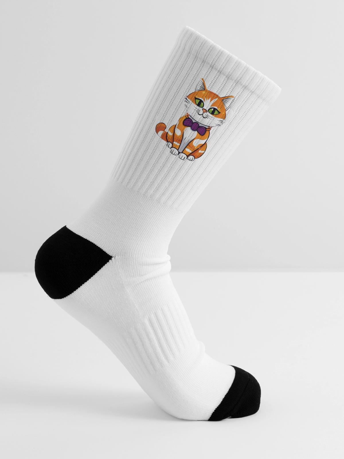 Orange Cat Bowtie Charm - Tennis Socks - white - Right