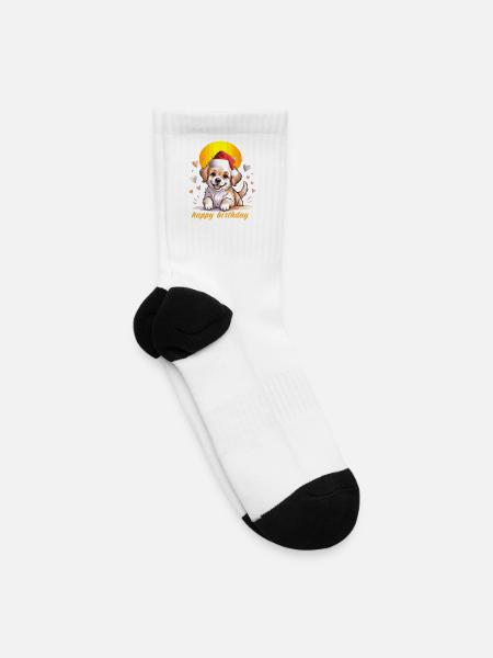 Puppy Santa Birthday Cheer - Tennis Socks - white