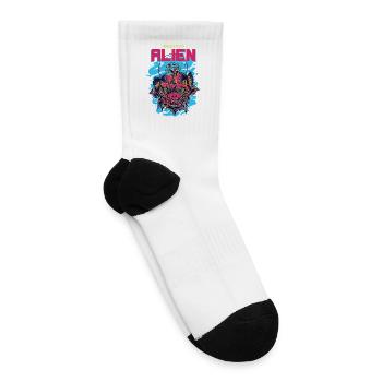 Neon Flower Alien Portrait - Tennis Socks - white - Right