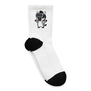 Cute Zebra Cartoon Gamer Virtual Reality - Tennis Socks - white - Right