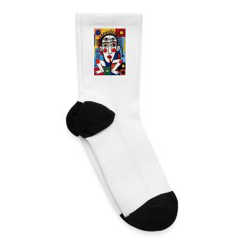 Vivid Cubist Mask Portrait - Tennis Socks - white - Right