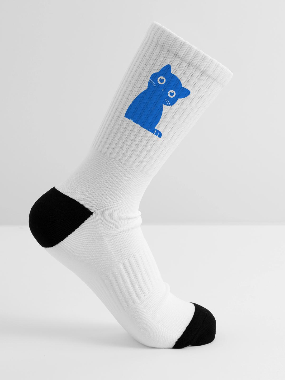Azure Blue Cat Silhouette - Tennis Socks - white - Right
