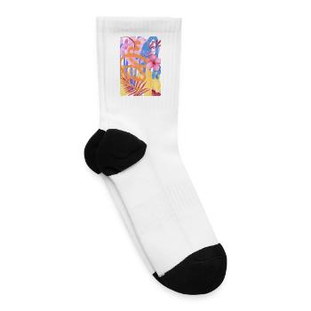Watercolor Hibiscus and Loops - Tennis Socks - white - Right