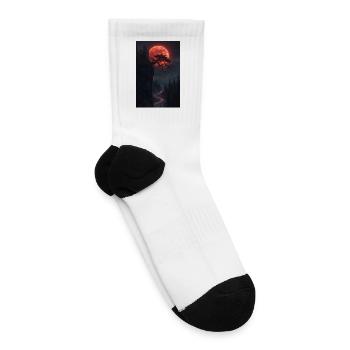 Mystical Moonlit Mountain Landscape - Tennis Socks - white - Right