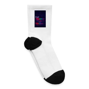 Digital Glitch Play Symbol on Vibrant Screen - Tennis Socks - white - Right