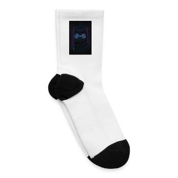 Neon Cyber Cat with Futuristic Glasses - Tennis Socks - white - Right
