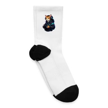Cool Gamer Cat with Headphones Gaming Design - Tennis Socks - white - Right